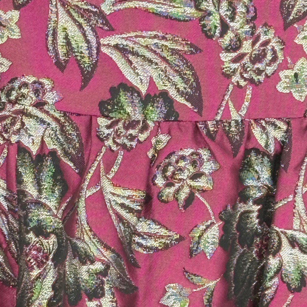 Nanette Lepore Women's Size 4‎ Jacquard Floral Velvet Lace Trim Skirt Burgundy - Picture 3 of 8
